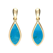9ct Yellow Gold Turquoise Small Pointed Pear Drop Earrings. E686.