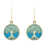9ct Yellow Gold Turquoise Small Round Tree of Life Two Piece Set