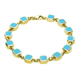 9ct Yellow Gold Turquoise Square Cushion Bracelet. B538.