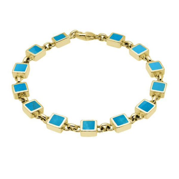 9ct Yellow Gold Turquoise Square Stone Bracelet. B233.