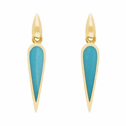 9ct Yellow Gold Turquoise Toscana Slim Pear Drop Earrings. E1123.