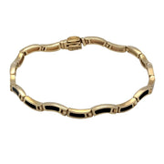 9ct Yellow Gold Whitby Jet 18 Stone Wavy Link Bracelet B570