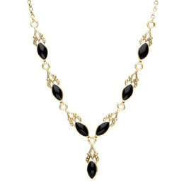 9ct Yellow Gold Whitby Jet Seven Stone Marquise Necklace. N159.