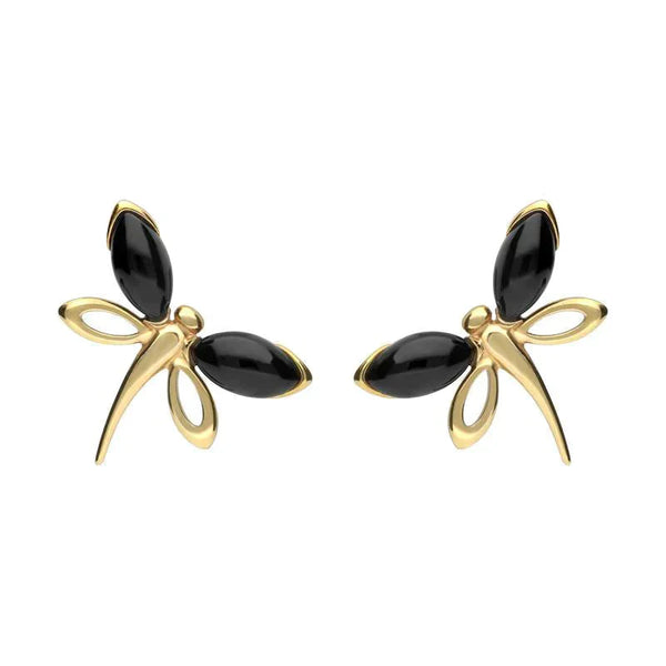 9ct Yellow Gold Whitby Jet Butterfly Stud Earrings E1898.