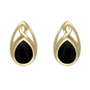 9ct Yellow Gold Whitby Jet Celtic Twist Drop Stud Earrings E973