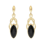 9ct Yellow Gold Whitby Jet Celtic Twist Drop Stud Earrings E984