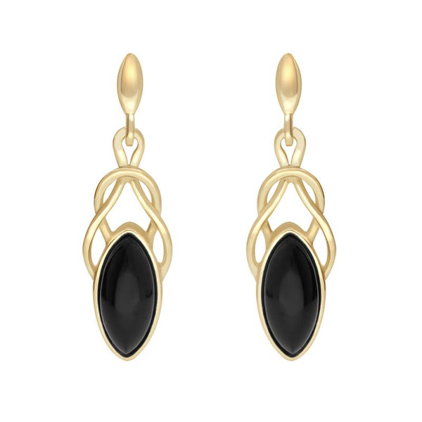 9ct Yellow Gold Whitby Jet Celtic Twist Drop Stud Earrings E984