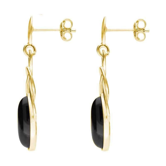 9ct Yellow Gold Whitby Jet Celtic Twist Drop Stud Earrings E984