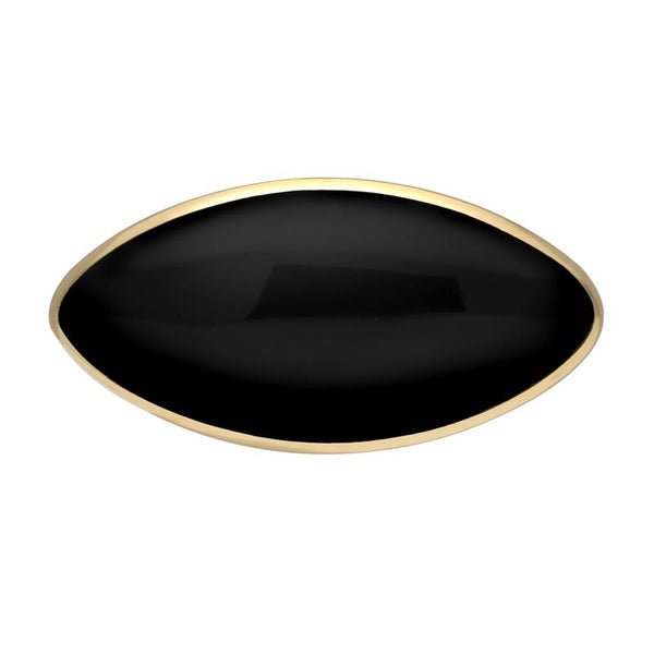 9ct Yellow Gold Whitby Jet Contemporary Long Oval Brooch. M083.