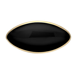 9ct Yellow Gold Whitby Jet Contemporary Long Oval Brooch. M083.