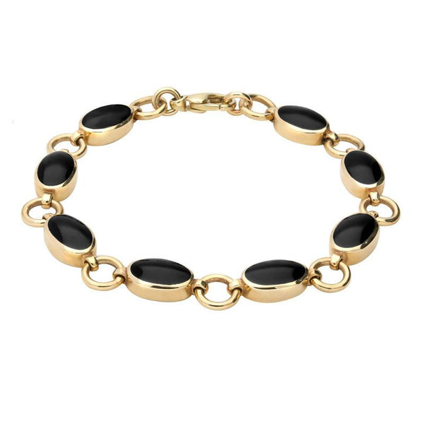 9ct Yellow Gold Whitby Jet Eight Stone Round Ring Bracelet B190