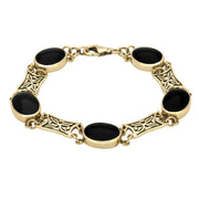 9ct Yellow Gold Whitby Jet Five Stone Pierced Oval Bracelet B024