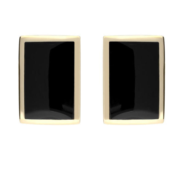 9ct Yellow Gold Whitby Jet Oblong Stud Earrings. E014.