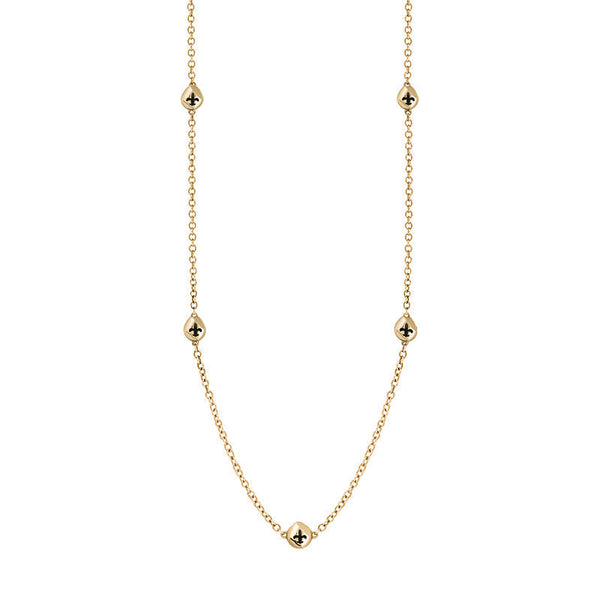 9ct Yellow Gold Whitby Jet Fleur De Lis Link Disc Chain Necklace