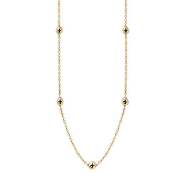 9ct Yellow Gold Whitby Jet Fleur De Lis Link Disc Chain Necklace