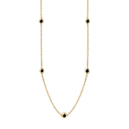 9ct Yellow Gold Whitby Jet Fleur De Lis Link Disc Chain Necklace