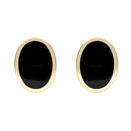 9ct Yellow Gold Whitby Jet Framed Oval Stud Earrings. E016.