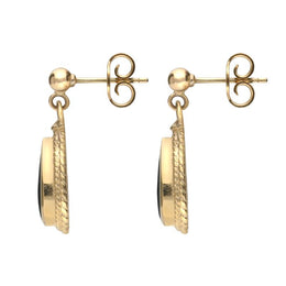9ct Yellow Gold Whitby Jet Gold Pear Shaped Drop Earrings E031