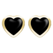 9ct Yellow Gold Whitby Jet Large Framed Heart Stud Earrings. E433.