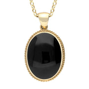 9ct Yellow Gold Whitby Jet Large Oval Rope Edge Necklace P005