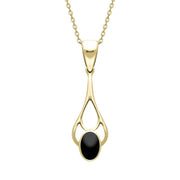 9ct Yellow Gold Whitby Jet Large Oval Spoon Necklace. P254.
