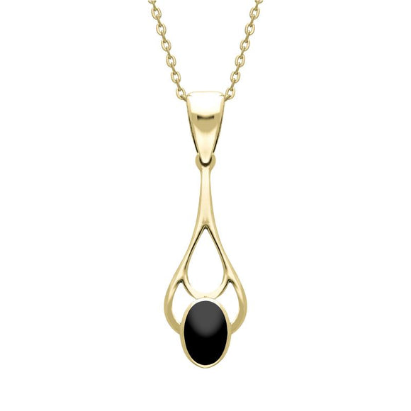 9ct Yellow Gold Whitby Jet Large Oval Spoon Necklace. P254.