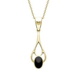 9ct Yellow Gold Whitby Jet Large Oval Spoon Necklace. P254.