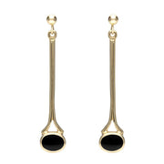 9ct Yellow Gold Whitby Jet Long Drop Earrings E094