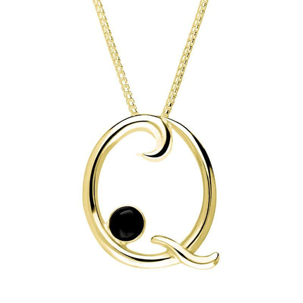 9ct Yellow Gold Whitby Jet Love Letters Initial Q Necklace P3464C