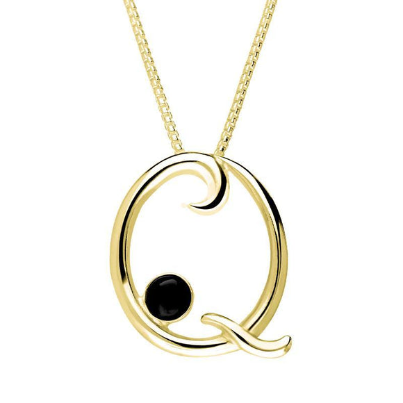 9ct Yellow Gold Whitby Jet Love Letters Initial Q Necklace P3464C