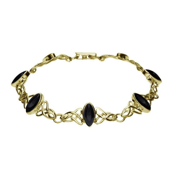 9ct Yellow Gold Whitby Jet Marquise Shaped Celtic Bracelet B594