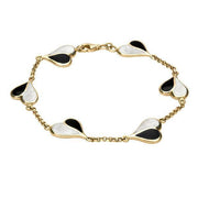 9ct Yellow Gold Whitby Jet Mother of Pearl Split Heart Bracelet. B360.