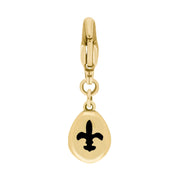 9ct Yellow Gold Whitby Jet Pear Shaped Fleur De Lis Clip Charm