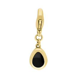 9ct Yellow Gold Whitby Jet Pear Shaped Fleur De Lis Clip Charm