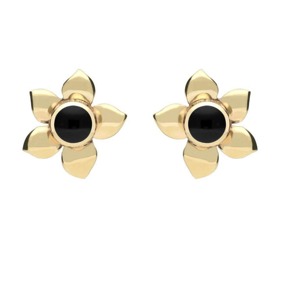 9ct Yellow Gold Whitby Jet Petal Stud Earrings E028