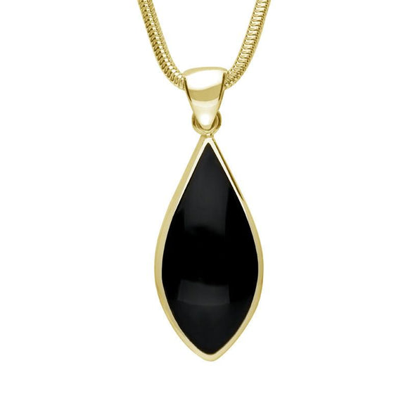 9ct Yellow Gold Whitby Jet Pointed Pear Necklace P221