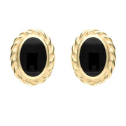 9ct Yellow Gold Whitby Jet Rope Edge Oval Stud Earrings E289