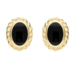 9ct Yellow Gold Whitby Jet Rope Edge Oval Stud Earrings E289