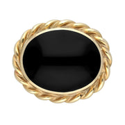 9ct Yellow Gold Whitby Jet Rope Twist Edge Small Brooch. M177.