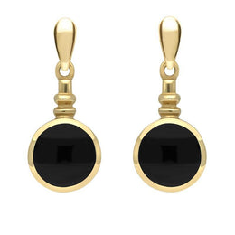 9ct Yellow Gold Whitby Jet Round Bottletop Two Piece Set S051