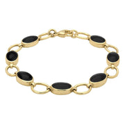 9ct Yellow Gold Whitby Jet Seven Oval Stone Bracelet B185