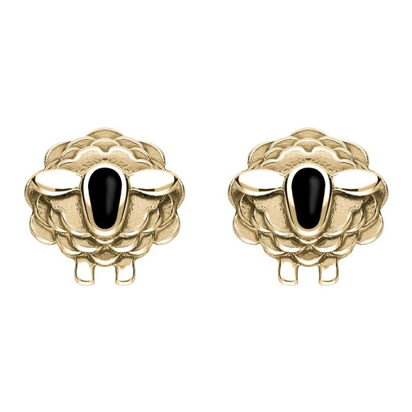 9ct Yellow Gold Whitby Jet Sheep Stud Earrings E2530