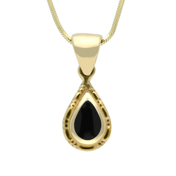 9ct Yellow Gold Whitby Jet Small Beaded Pear Necklace P165
