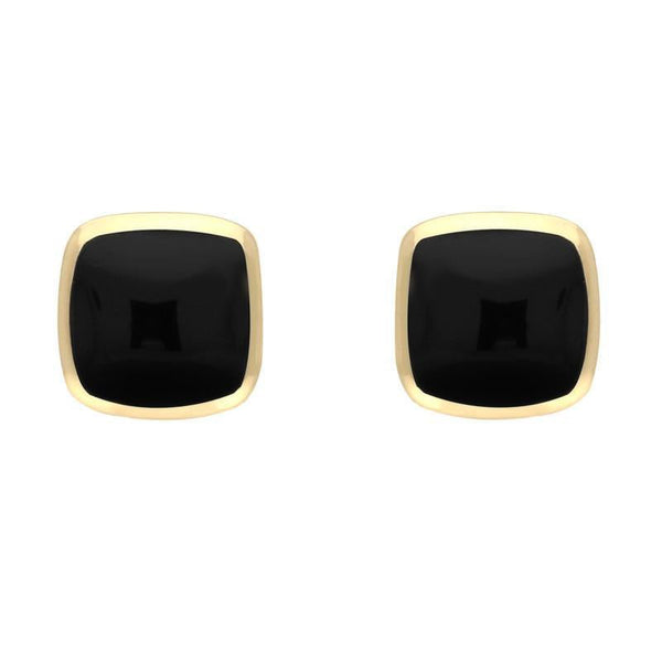 9ct Yellow Gold Whitby Jet Dinky Cushion Stud Earrings. E335.