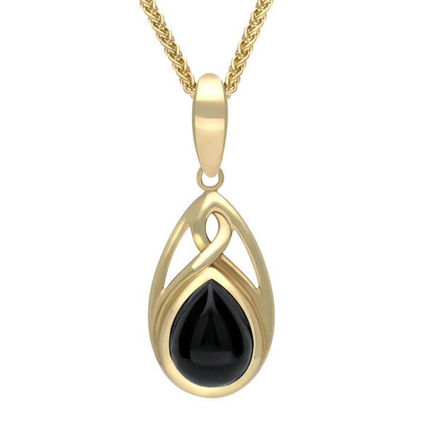 9ct Yellow Gold Whitby Jet Small Pear Twist Celtic Necklace P1583