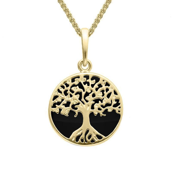 9ct Yellow Gold Whitby Jet Small Round Tree of Life Two Piece Set