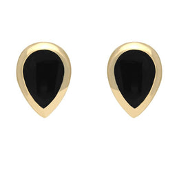 9ct Yellow Gold Whitby Jet Small Teardrop Stud Earrings E768