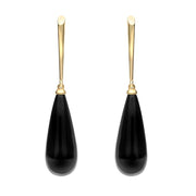 9ct Yellow Gold Whitby Jet Tapered Drop Earrings, E1426.