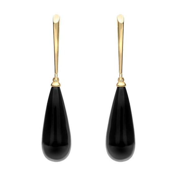 9ct Yellow Gold Whitby Jet Tapered Drop Earrings, E1426.