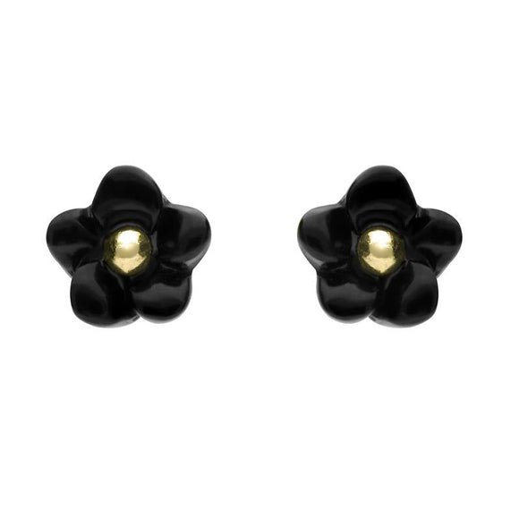 9ct Yellow Gold Whitby Jet Tiny Petal Stud Earrings E1325